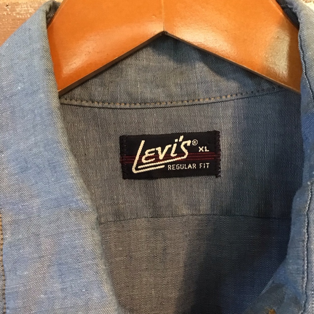 LEVI'S VTG 70's Chambray Blue Embroidered Rose Long Sleeve Orange Tab Shirt XL - Picture 4 of 7